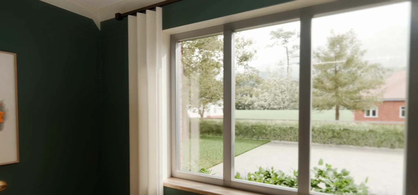 A study with a window seat and daylight from the garden